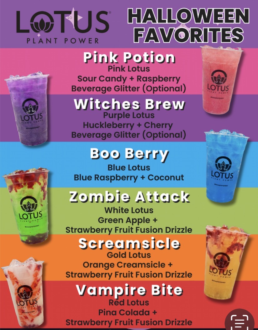 The 372 Halloween Lotus favorites: Pink Potion, Witches Brew, Boo Berry, Zombie Attack, Screamsicle, and Vampire Bite.