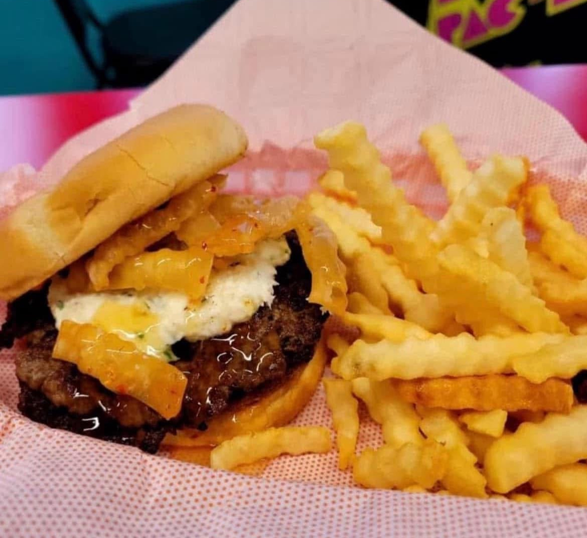 A past 372 smash burger special with fries