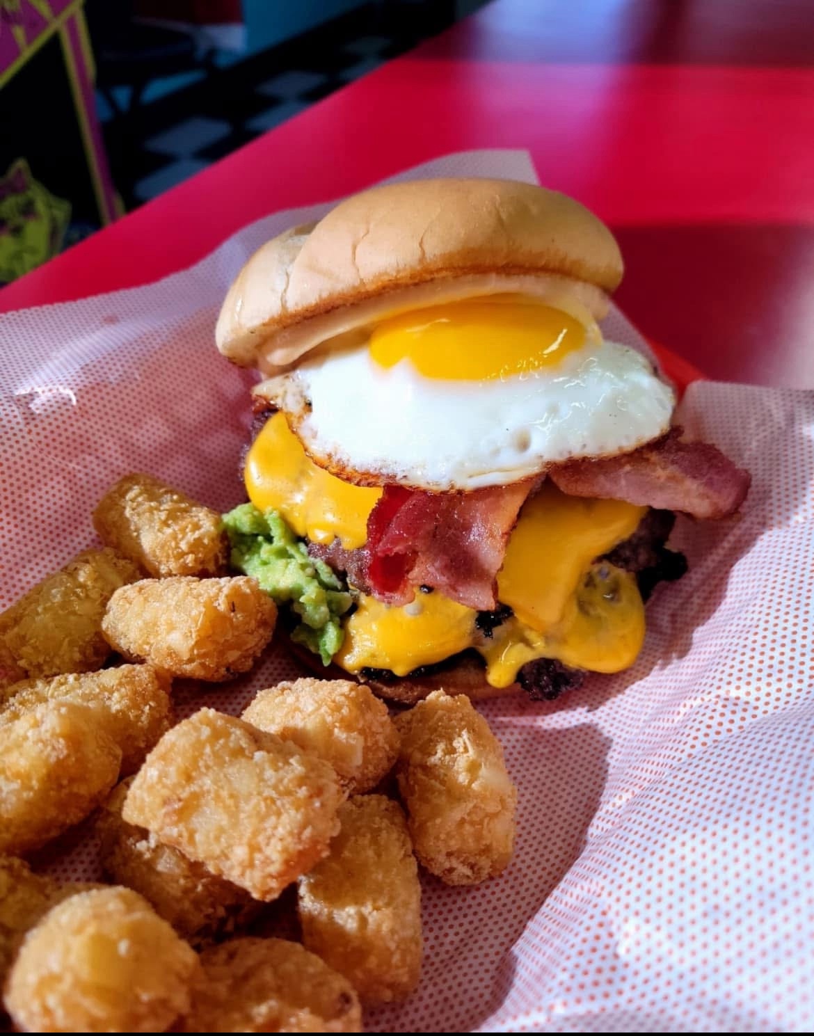 The 372's smash burger special with bacon and a fried egg